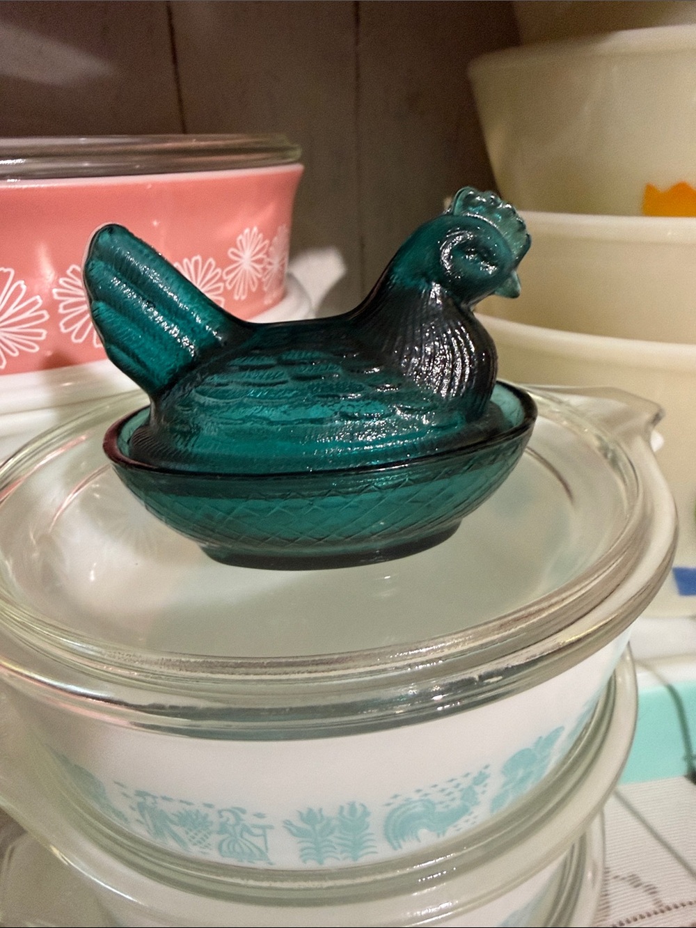 Teal Glass Hen on Nest Decorative Dish - Home Accents